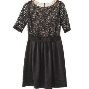 Gerard Darel ~Black Lace + Satin Fit and Flare Dress